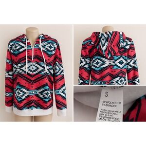 Hoodie Aztec Print‎ Women Small Fleece Pullover Western Southwestern Fuzzy Comfy